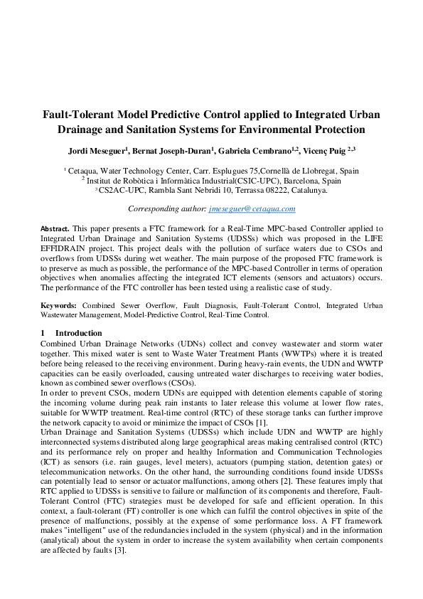 (PDF) Fault Tolerant Model Predictive Control Applied to Integrated ...