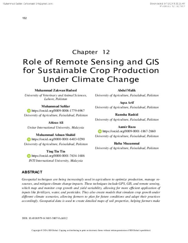 (PDF) Role of Remote Sensing and GIS for Sustainable Crop Production ...
