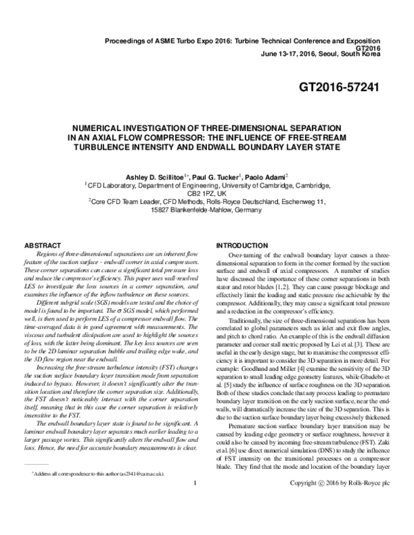 (PDF) Numerical Investigation of Three-Dimensional Separation in an ...