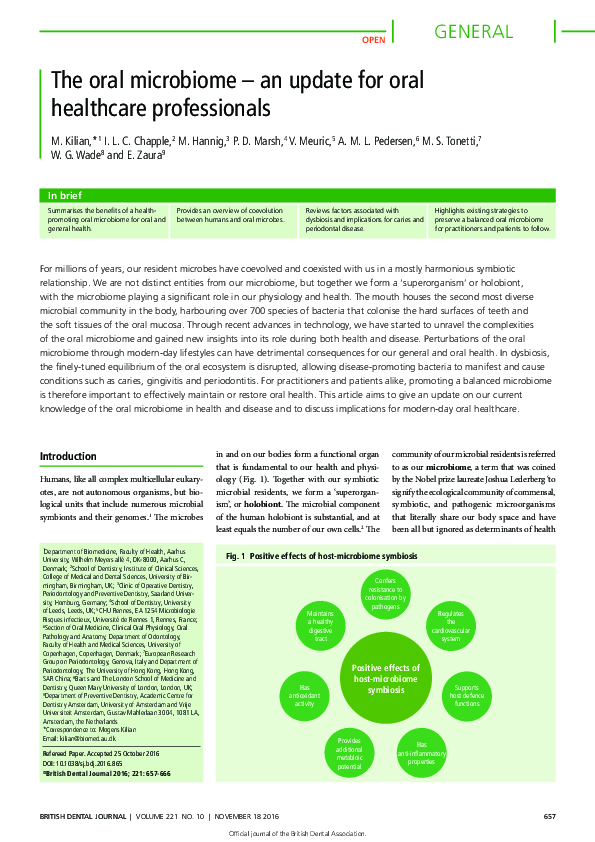 (PDF) The oral microbiome – an update for oral healthcare professionals