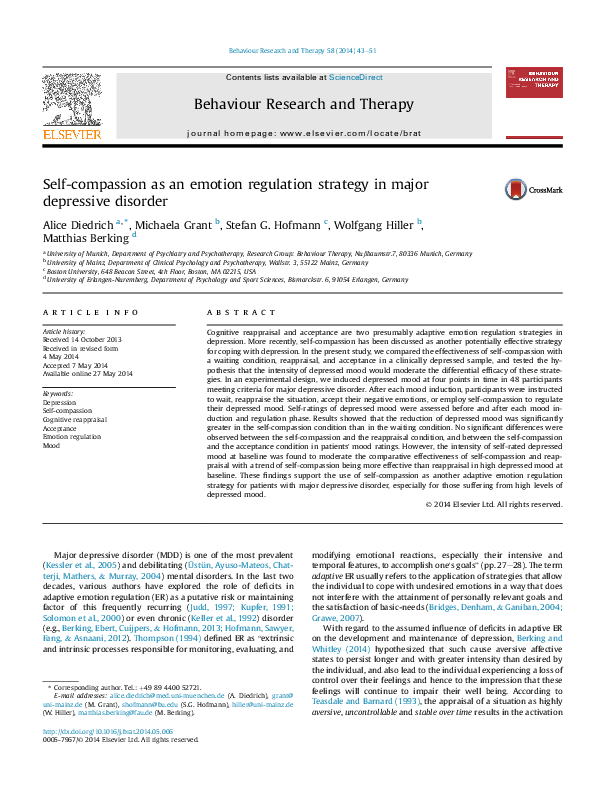 (PDF) Self-compassion as an emotion regulation strategy in major ...