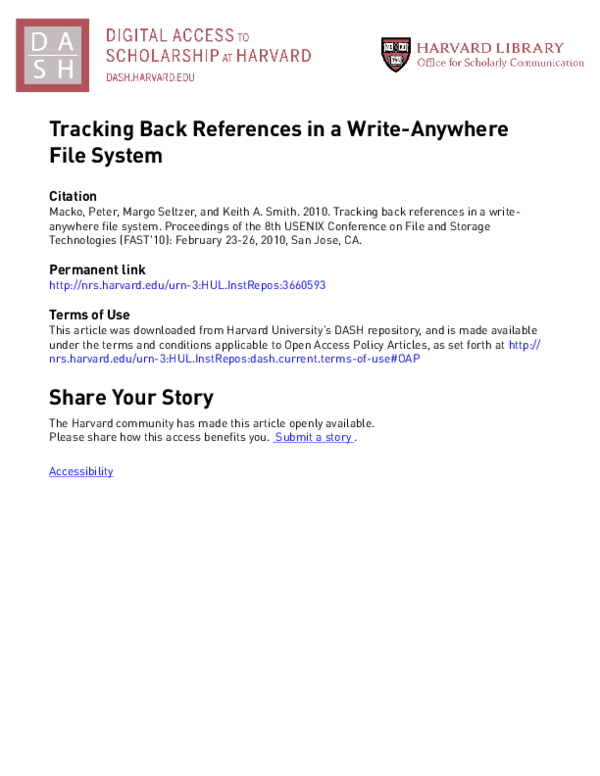(PDF) Tracking back references in a write-anywhere file system