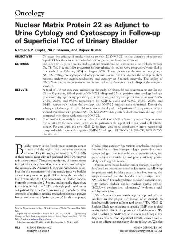 (PDF) Nuclear matrix protein 22 as adjunct to urine cytology and ...