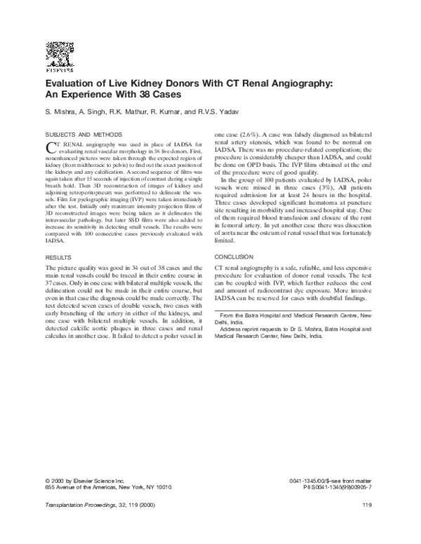 (PDF) Evaluation of live kidney donors with CT renal angiography: an ...