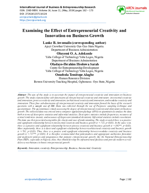 (PDF) Examining the Effect of Entrepreneurial Creativity and Innovation ...