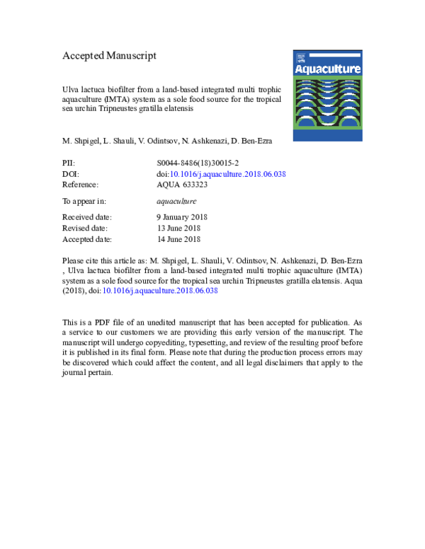 (PDF) Ulva lactuca biofilter from a land-based integrated multi trophic ...