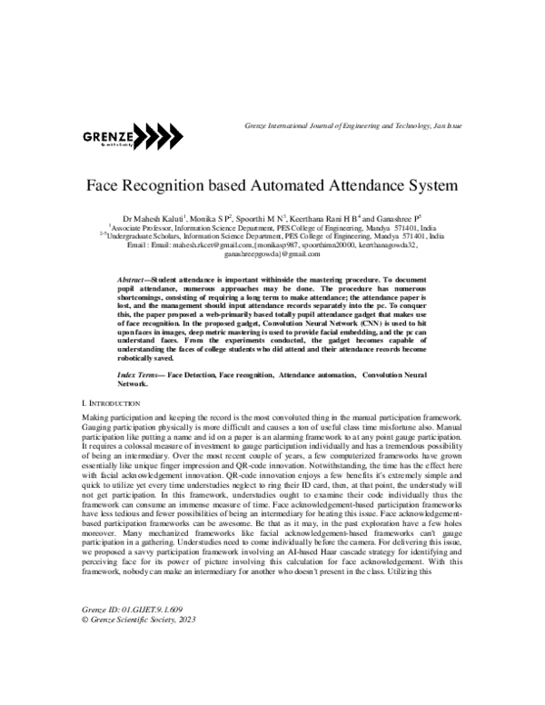 (PDF) Face Recognition based Automated Attendance System