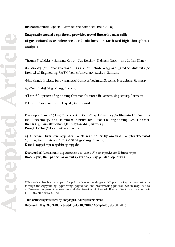(PDF) Enzymatic Cascade Synthesis Provides Novel Linear Human Milk ...
