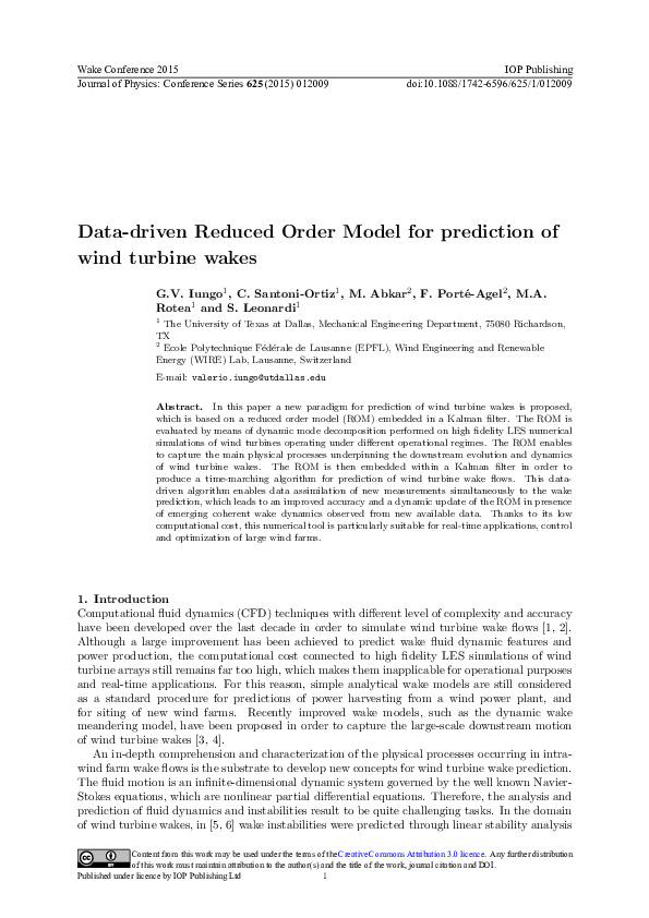 (PDF) Data-driven reduced order model for prediction of wind turbine ...