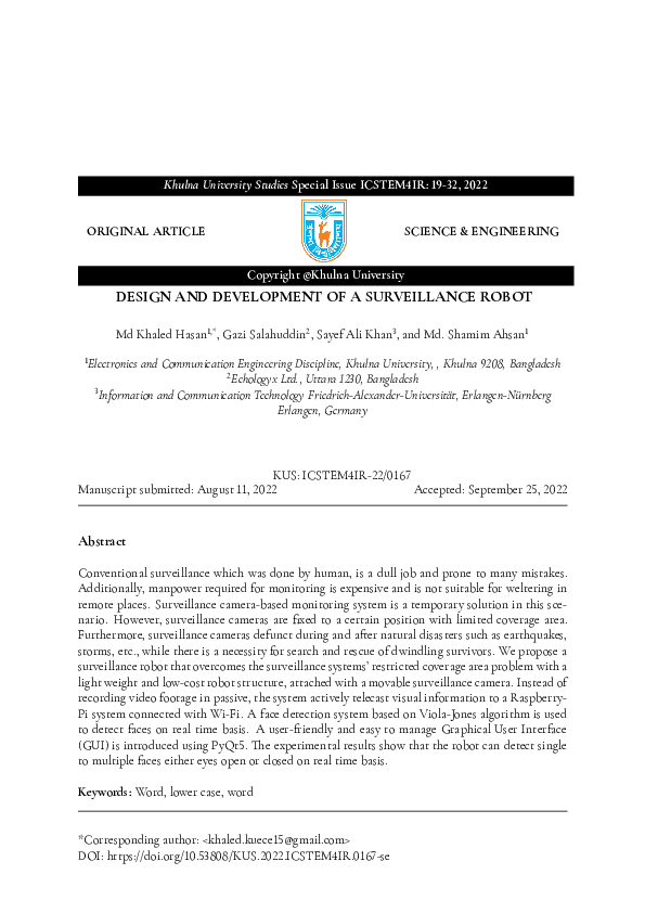 (PDF) Design and Development of a Surveillance Robot