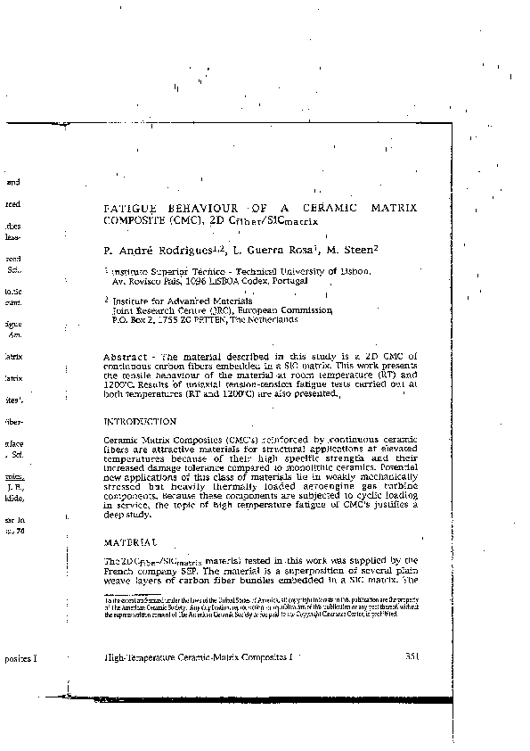 (PDF) Fatigue Behaviour of a Ceramic Matrix Composite (CMC), 2D C(fibre ...