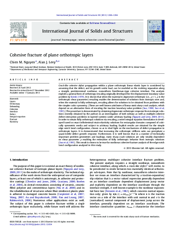 (PDF) Cohesive fracture of plane orthotropic layers