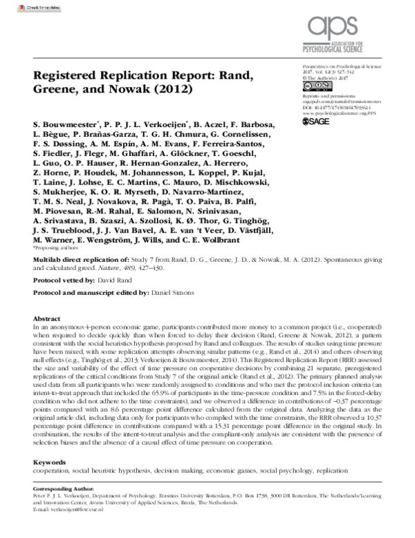 (PDF) Registered Replication Report: Rand, Greene, and Nowak (2012)