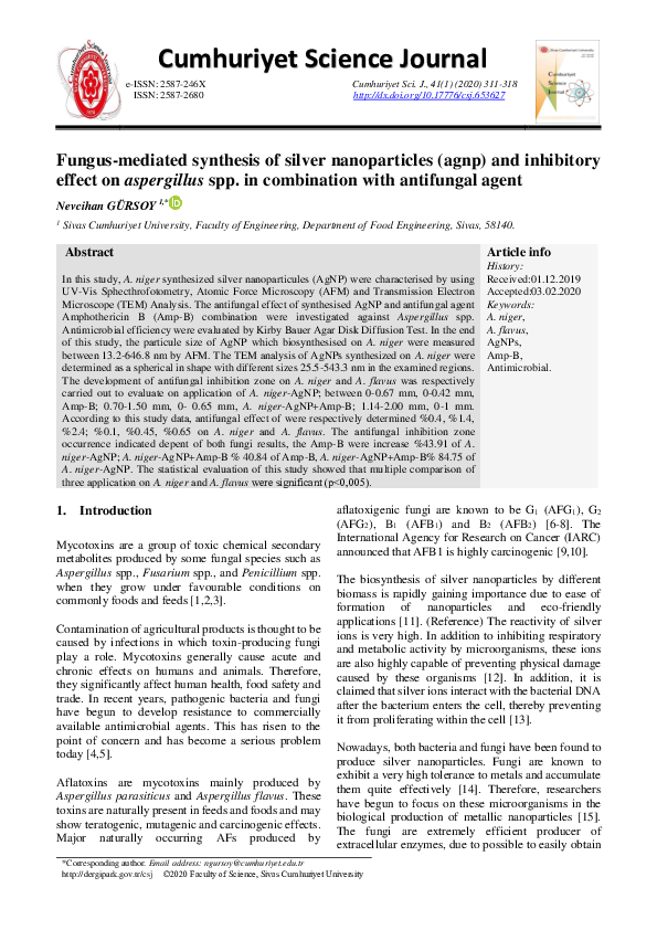 (PDF) FUNGUS-MEDIATED SYNTHESIS OF SILVER NANOPARTICLES (AgNP) AND ...