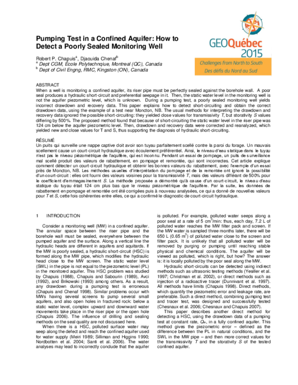 (PDF) Pumping Test in a Confined Aquifer: How to Detect a Poorly Sealed ...