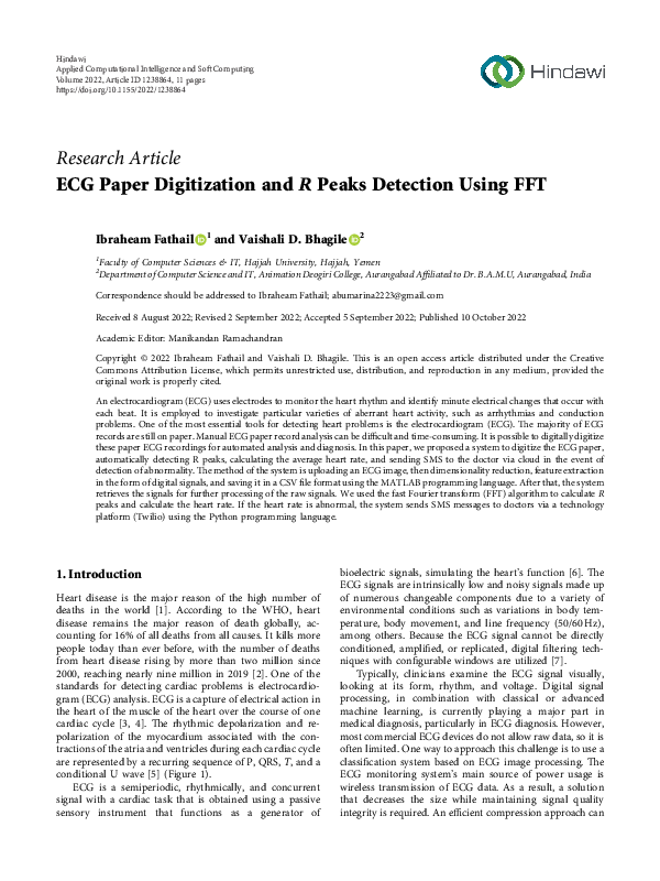 (PDF) ECG Paper Digitization and R Peaks Detection Using FFT