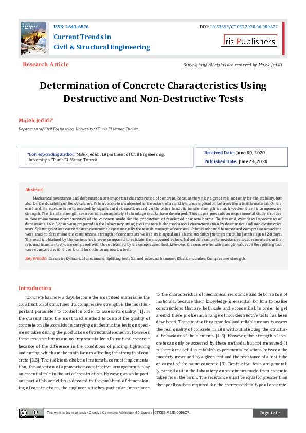 (PDF) Determination of Concrete Characteristics Using Destructive and ...