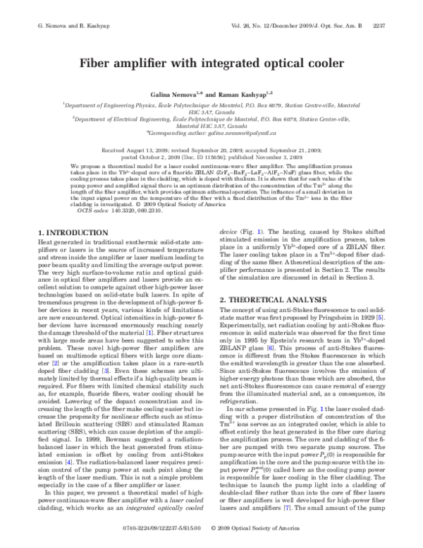 (PDF) Fiber amplifier with integrated optical cooler