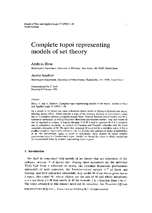 (PDF) Complete topoi representing models of set theory