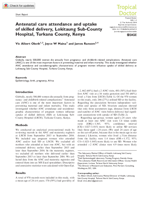 (PDF) Antenatal care attendance and uptake of skilled delivery ...