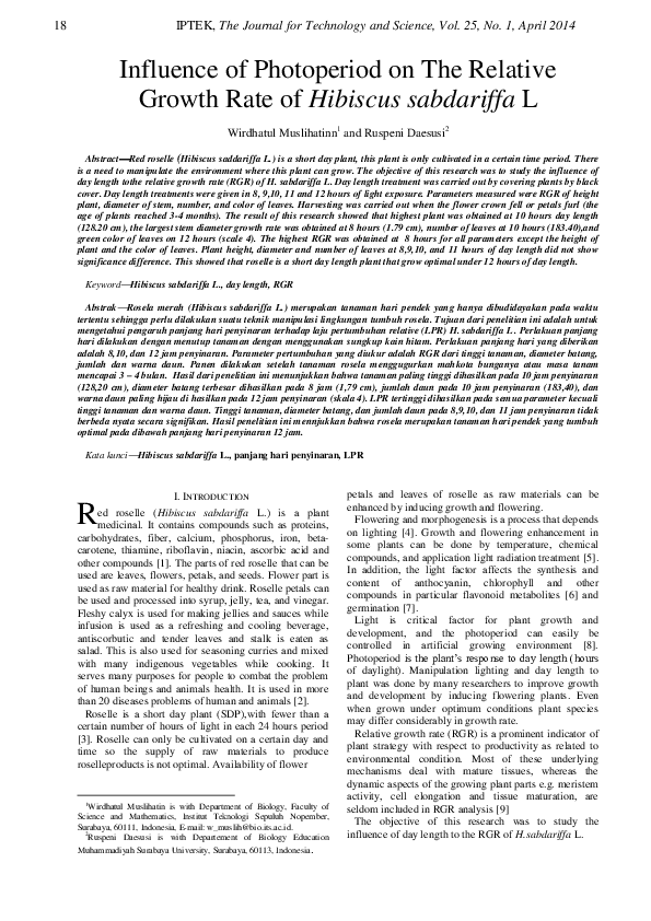 PDF) Effects of Photoperiodism to The Growth Rate of Hibiscus 