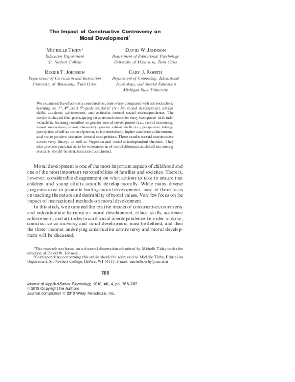 (PDF) The Impact of Constructive Controversy on Moral Development 1
