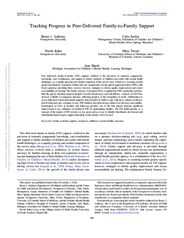 (PDF) Tracking progress in peer-delivered family-to-family support