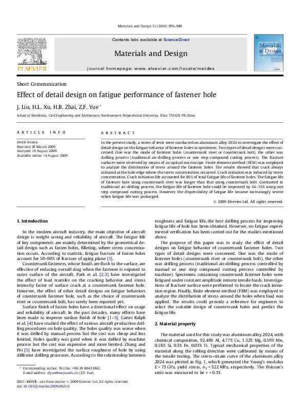 (PDF) Effect of detail design on fatigue performance of fastener hole