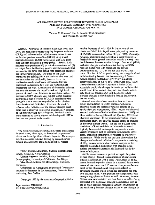 (PDF) An analysis of the relationship between cloud anomalies and sea ...