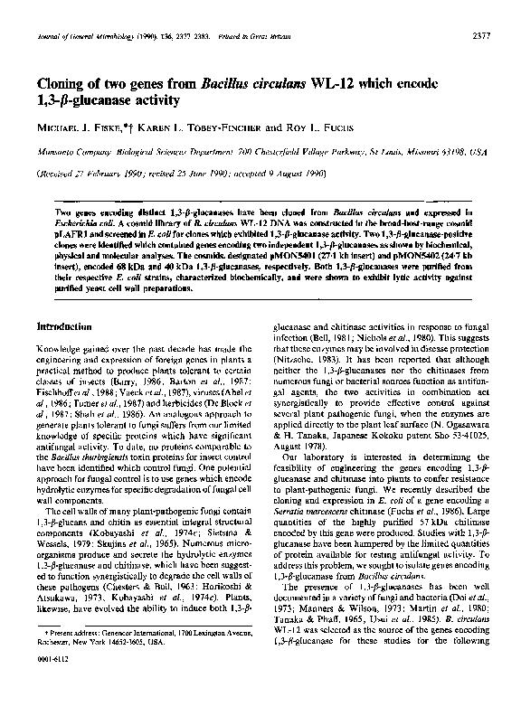 (PDF) Cloning of two genes from Bacillus circulans WL-12 which encode 1 ...