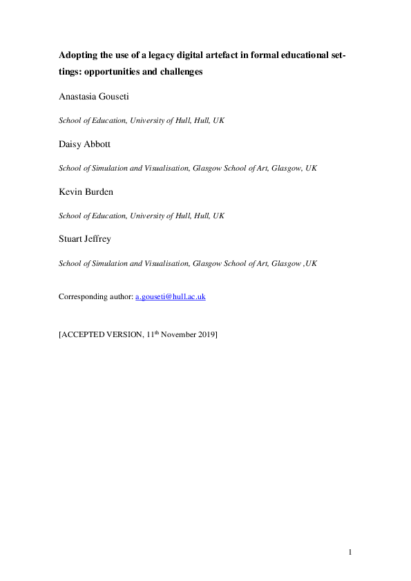 (PDF) Adopting the use of a legacy digital artefact in formal ...