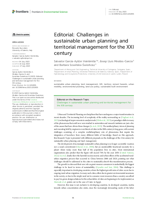(PDF) Editorial: Challenges in sustainable urban planning and ...