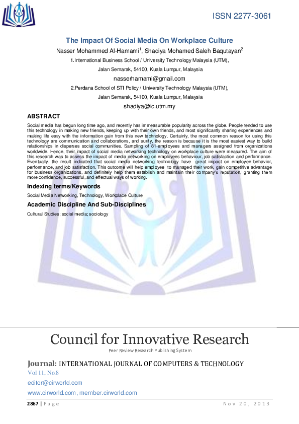 (PDF) The Impact of Social Media on Workplace Culture