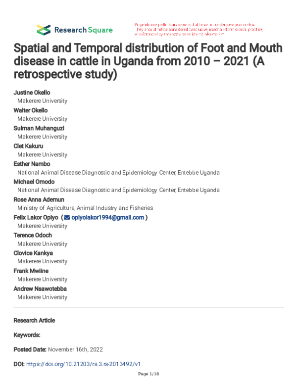 (PDF) Spatial and Temporal distribution of Foot and Mouth disease in ...