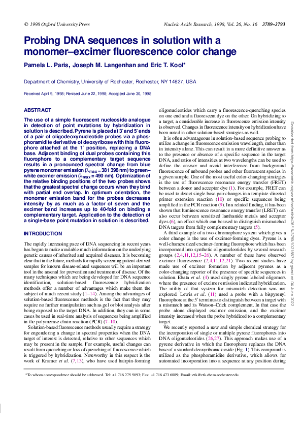 (PDF) Probing DNA sequences in solution with a monomer-excimer ...