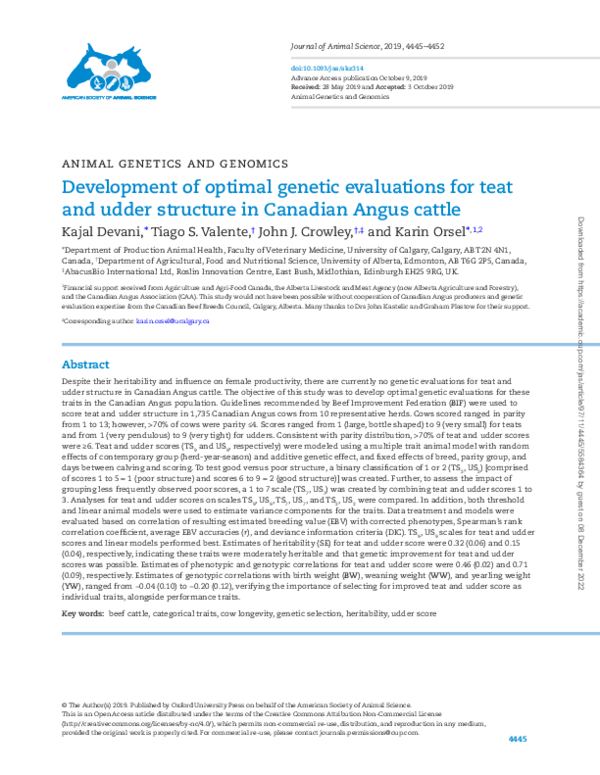 (PDF) Development of optimal genetic evaluations for teat and udder ...
