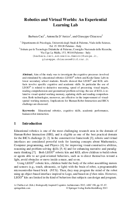 (PDF) Robotics and Virtual Worlds: An Experiential Learning Lab
