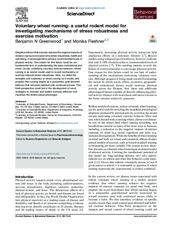 (PDF) Voluntary wheel running: a useful rodent model for investigating ...
