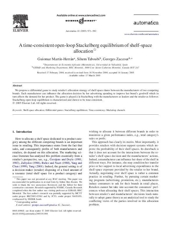 (PDF) A time-consistent open-loop Stackelberg equilibrium of shelf ...