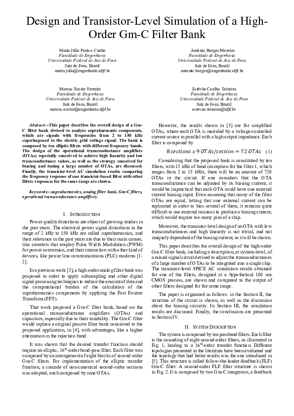 (PDF) Design and Transistor-Level Simulation of a High-Order Gm-C ...