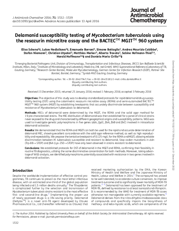 (PDF) Delamanid susceptibility testing ofMycobacterium ...