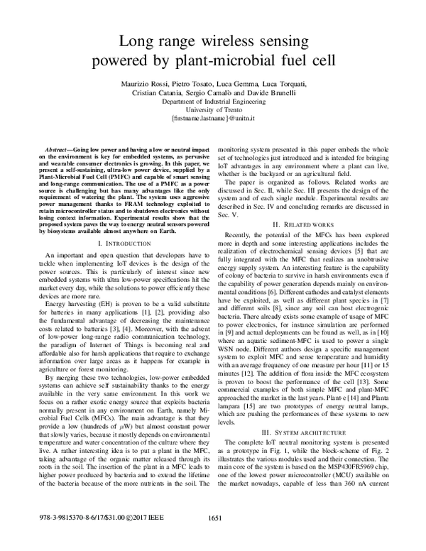 (PDF) Long range wireless sensing powered by plant-microbial fuel cell