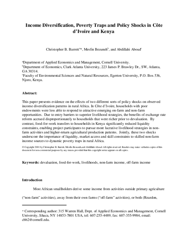 (PDF) Income diversification, poverty traps and policy shocks in Côte d ...