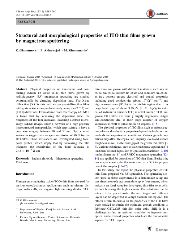 (PDF) Structural and morphological properties of ITO thin films grown ...