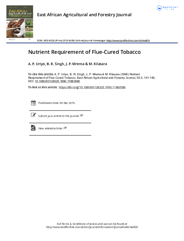 tobacco nutrient requirements PDF) Nutrient Requirement of Flue-Cured Tobacco