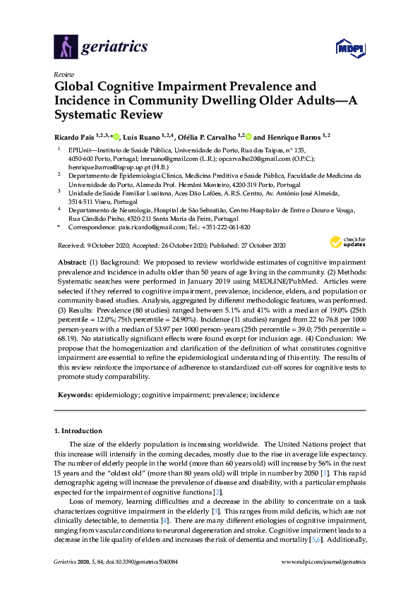 (PDF) Global Cognitive Impairment Prevalence and Incidence in Community ...