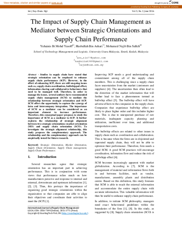 (PDF) The Impact of Supply Chain Management as Mediator between ...