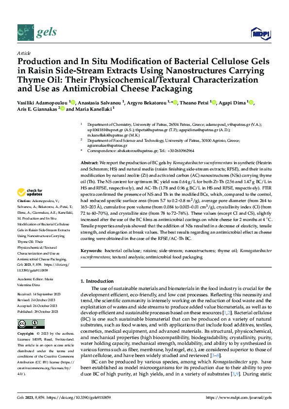 (PDF) Production and In Situ Modification of Bacterial Cellulose Gels ...