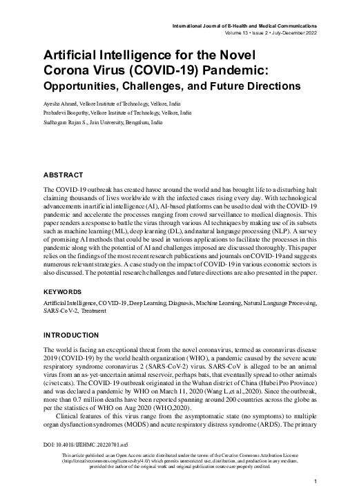 (PDF) Artificial Intelligence for the Novel Corona Virus (COVID-19 ...