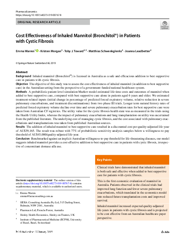 (PDF) Cost Effectiveness of Inhaled Mannitol (Bronchitol®) in Patients ...